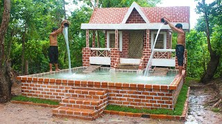 Buildding Amazing Pretty Brick Swimming Pool And Modern Two Story House Villa Design In Forest [upl. by Jo286]