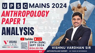 UPSC Mains 2024  Anthropology Paper 1 Analysis by Vishnu Sir  Vishnu IAS Academy [upl. by Ardnayek]