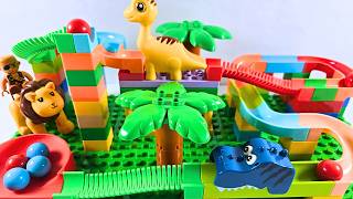 Satisfying Marble Run Building Block Coaster Dino Run Lions Den Course ASMR [upl. by Sturdivant]