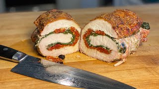 Roasted pork loin stuffed with sundried tomatoes spinach and pecorino [upl. by Newg]