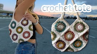 Crochet Colorful Sunburst Granny Square Tote Tutorial [upl. by Stafani]