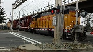 Union Pacific 662 YSR62r Florin Flyer Local Sunrise Boulevard Railroad Crossing SACRT On Overpass [upl. by Eikcir]