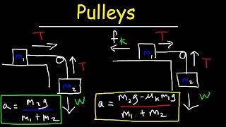 Pulley Physics Problem  Finding Acceleration and Tension Force [upl. by Bettine544]