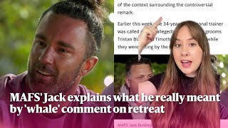 MAFS Jack explains what he really meant by whale comment on retreat  Yahoo Australia [upl. by Babcock]