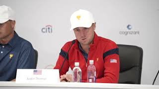 Xander Schauffele Justin Thomas and Jordan Spieth Saturday Press Conference 2022 Presidents Cup [upl. by Ayrotal]