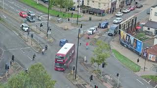 UK Englands A Double Decker Heading 2 City Centre amp 4CyclistsA Male Riding A Scooter A Motorcycle [upl. by Nosittam123]