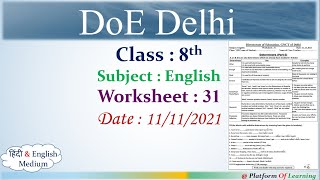 Class 8 English Worksheet 31 Thursday 111121  Delhi Worksheet on NCERT English Grammar Determiner [upl. by Bezanson]