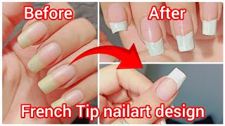 French tip nailart design 💅🏻🔥without any tool  Easy french tip nails for beginners frenchtips [upl. by Samuel905]