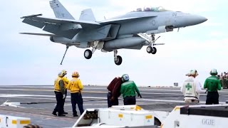 FA18 Actions US Marine Aircraft Carrier Qualification [upl. by Ahsuat]