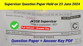 JKSSB Supervisor Question Paper Solved 2024  Answer Key Female Supervisor  Supervisor Paper 2024 [upl. by Onitram525]