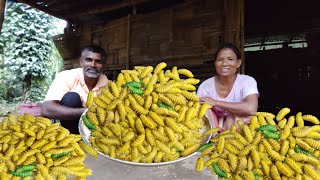 रेशम का कीड़ा रेसिपी पकाया। How to make Silkworm Curry  Pahadi Village Life [upl. by Airtemad]