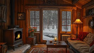 Cozy Cabin Window Ambience on a Cold Snowy Winter Day  Warm Relaxing Fireplace  ASMR [upl. by Cirilo]