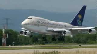 Saudi Arabian Boeing 747SP landing amp takeoff at Geneva Airport [upl. by Hamo160]