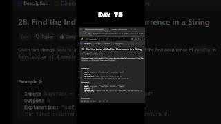 LeetCode 75  Find the index of the first occurrence in a String javaprogramming 100daysofcoding [upl. by Claybourne]