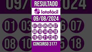 LOTO FACIL hoje  09082024  Resultado concurso 3177 [upl. by Anada]