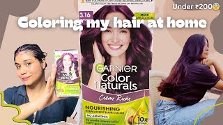 Coloring my hair at home Under ₹200 Using garnier 316 Burgundy Review  Demo [upl. by Mccartan809]