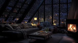 The ambiance felt from the window of the cabin on a cold snowy winter  Fireplace burning ASMR [upl. by Vallo]