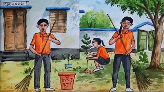 swachhata hi seva drawingswachh Bharat Abhiyan poster paintingtree plantation drawing school [upl. by Ttenaej168]