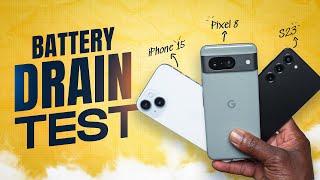 Pixel 8 vs iPhone 15 vs Samsung Galaxy S23 EXTREME Battery Drain Test [upl. by Kudva]