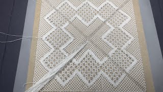 Twitch stream 311024  Torchon bobbin lace net curtain end of square 1 [upl. by Enirual]