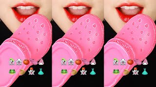 VERTICAL MUKBANG CROCS MOUSSE CAKE ASMR JELLY EATING SOUND ASMR EMOJI FOOD ASMR 🩰 [upl. by Cand]