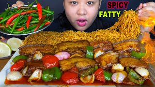 LOT’S OF RED amp GREEN CHILLIES CHILLI PORK BELLY WITH CHINESE STYLE MAGGI MUKBANG  BIG BITES  ASMR [upl. by Nari487]