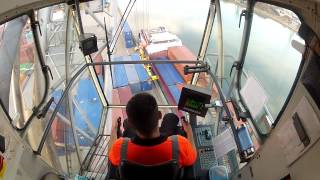 Liebherr Lhm 400 Loading Containervessel Erica part 1 [upl. by Kovacs]