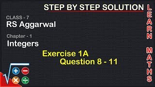 Integers Class 7 Exercise 1A Question 8  11  RS Aggarwal  Learn Maths [upl. by Aldarcy318]