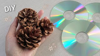 VERY Beautiful Christmas decoration idea with Old cd and pine cone  Genius recycle idea DIY hacks [upl. by Assilem]