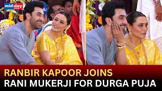 Durga Puja 2024 Ranbir Kapoor Rani Mukerji at North Bombay Sarbojanin pandal [upl. by Rahm]