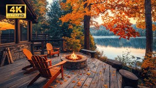 Lakeside Autumn Escape Cozy Fire Pit Vibrant Fall Foliage and Relaxing Nature Sounds For Relaxing [upl. by Ikciv]