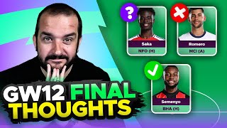 🚨 SAKA AND PALMER UPDATES 🚨  FPL GAMEWEEK 12 FINAL TEAM SELECTION THOUGHTS  202425 [upl. by Edva]