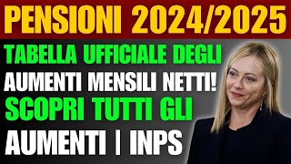 Pensioni 20242025 Tabella ufficiale degli aumenti mensili netti Scopri tutti gli aumenti  INPS [upl. by Nunes578]