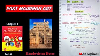 Post Mauryan Art  Art amp Culture  Lec37  Handwritten notes  An Aspirant [upl. by Love]