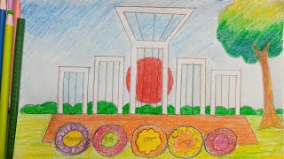 How to draw shohid minar for International Mother Language Day।।step by step।।easy drawing [upl. by Racso496]