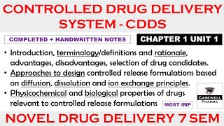 Controlled Drug Delivery System complete  Ch 1 Unit 1  ndds 7th semester  Carewell Pharma [upl. by Ratib653]