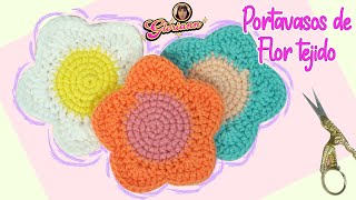 Portavasos de Flor Tejido a Crochet  Flor tejida para usar como porta vasos [upl. by Ellinnet]