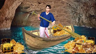 Underground Secret Tunnel Gold Treasure Hunting In River Hindi Kahaniya Moral Stories Comedy Video [upl. by Carolle441]