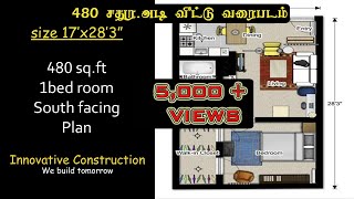 480 sqft  17 x 28  1bhk  south facing  house plan [upl. by Dermott]