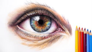 HOW TO DRAW A REALISTIC EYE WITH COLORED PENCILS [upl. by Navada]