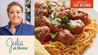 How to Make Spaghetti and Meatballs with Garlic Bread  Julia at Home [upl. by Allwein]