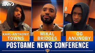 KarlAnthony Towns Mikal Bridges and OG Anunoby react to Knicks 114104 win over Nets  SNY [upl. by Shayne]