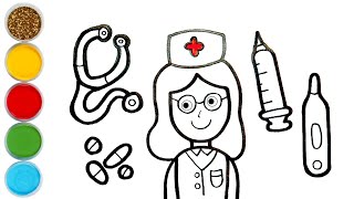 Drawing Nurses and Doctor Equipment for Children and Toddlers  Drawing and Coloring  how to draw [upl. by Ajidahk180]