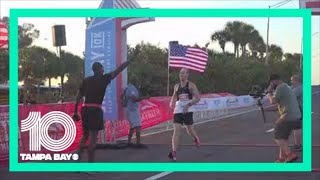 Skyway 10K 2022 Congratulations First runner crosses finish line with a leap [upl. by Analra]