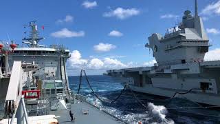 Royal Navy Aircraft Carrier  HMS Queen Elizabeth refuelling at sea [upl. by Marice]