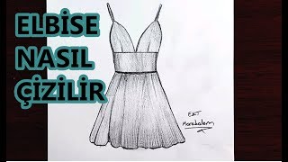 ELBİSE NASIL ÇİZİLİR  KARAKALEM ÇİZİMİ  KIZ ELBİSESİ NASIL ÇİZİLİR [upl. by Toille]