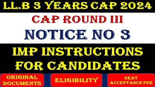 imp notice no 3  llb 3 years cap round 2024  law 3 years cap round 2024  mh cet llb admission [upl. by Cameron]