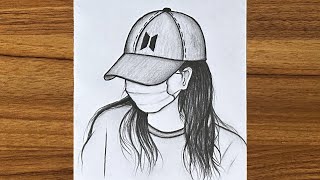 Girl with mask drawing  How to draw a girl step by step  Pencil sketch for beginners  Drawing [upl. by Alian]