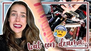 HONDERDEN LIPSTICKS WEG DOEN 😱  MAKEUP STASH OPRUIMEN amp ORGANISEREN [upl. by Ahsienom]