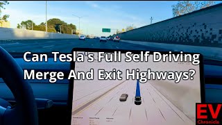 Can Teslas Full Self Driving Merge And Exit Highways [upl. by Zerla]